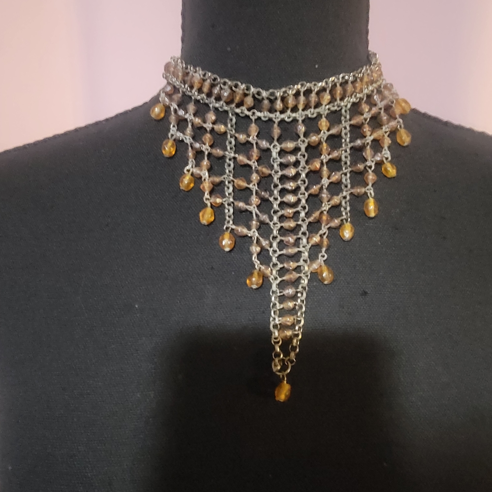 Hot Topic Brown Beaded Choker Necklace Y2K 2000s